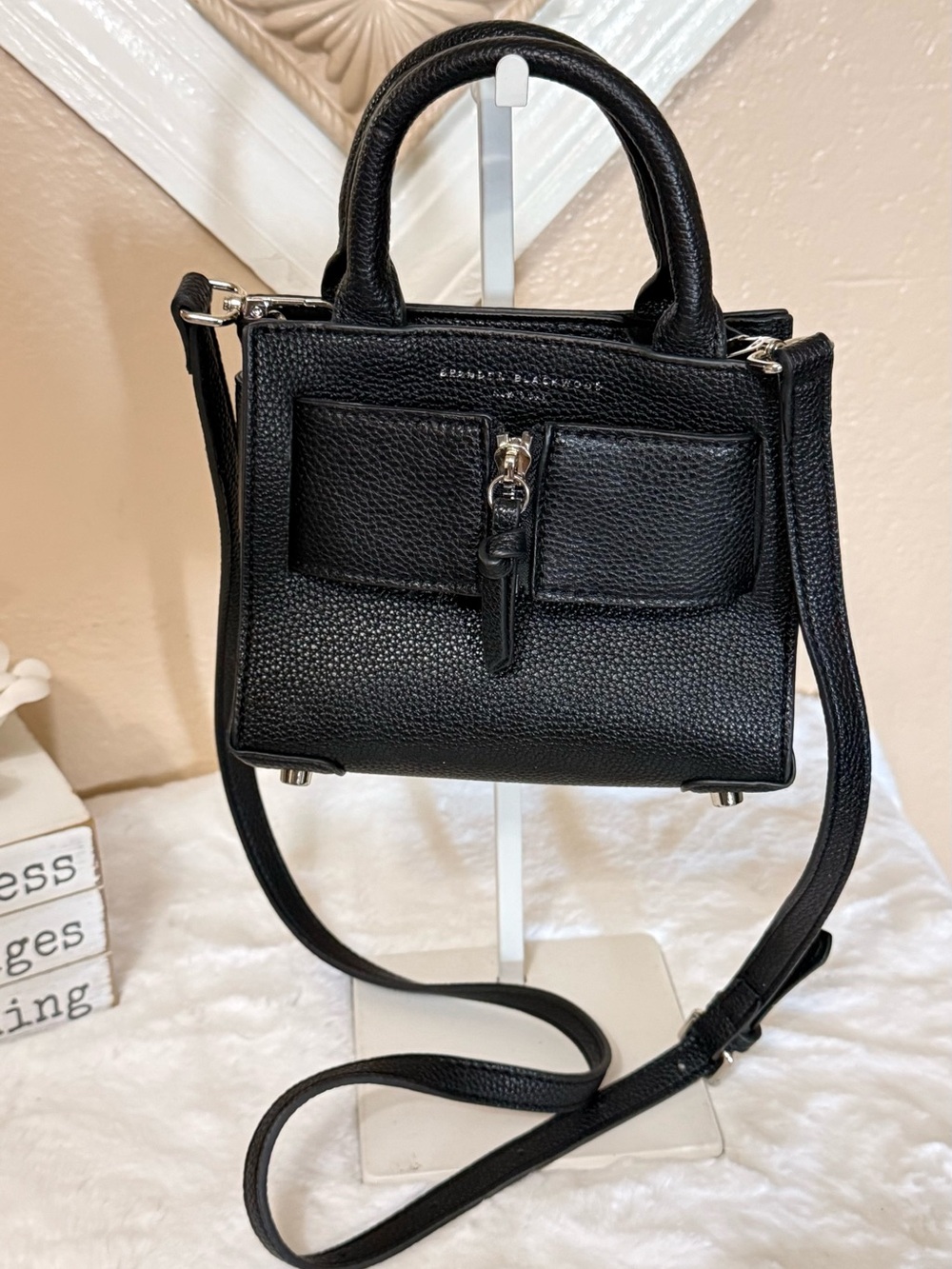 Brandon Blackwood Black Pebbled Leather Mini Satchel Crossbody